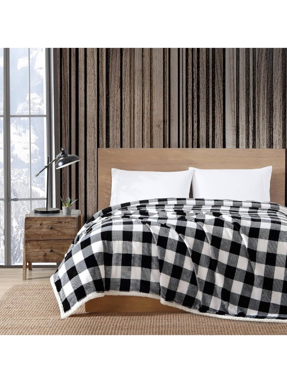 Reversible Sherpa Fleece King Blanket, Buffalo Plaid Bedding, Cozy Home Decor